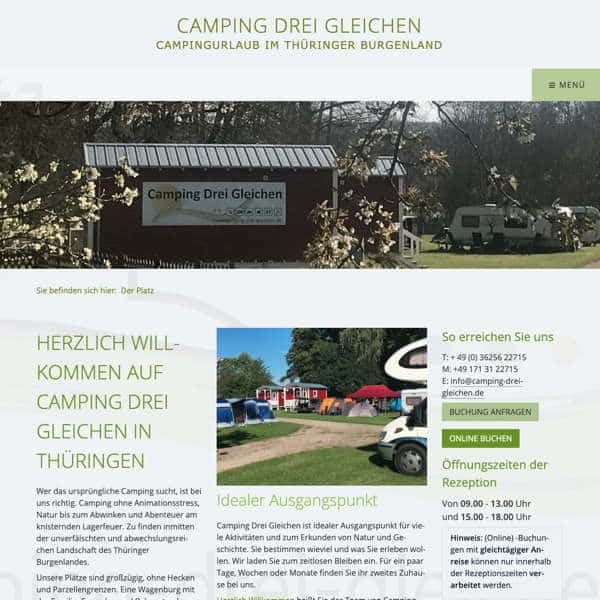 Neue Webseite Camping Drei Gleichen. Screenshot der alten Webseite.